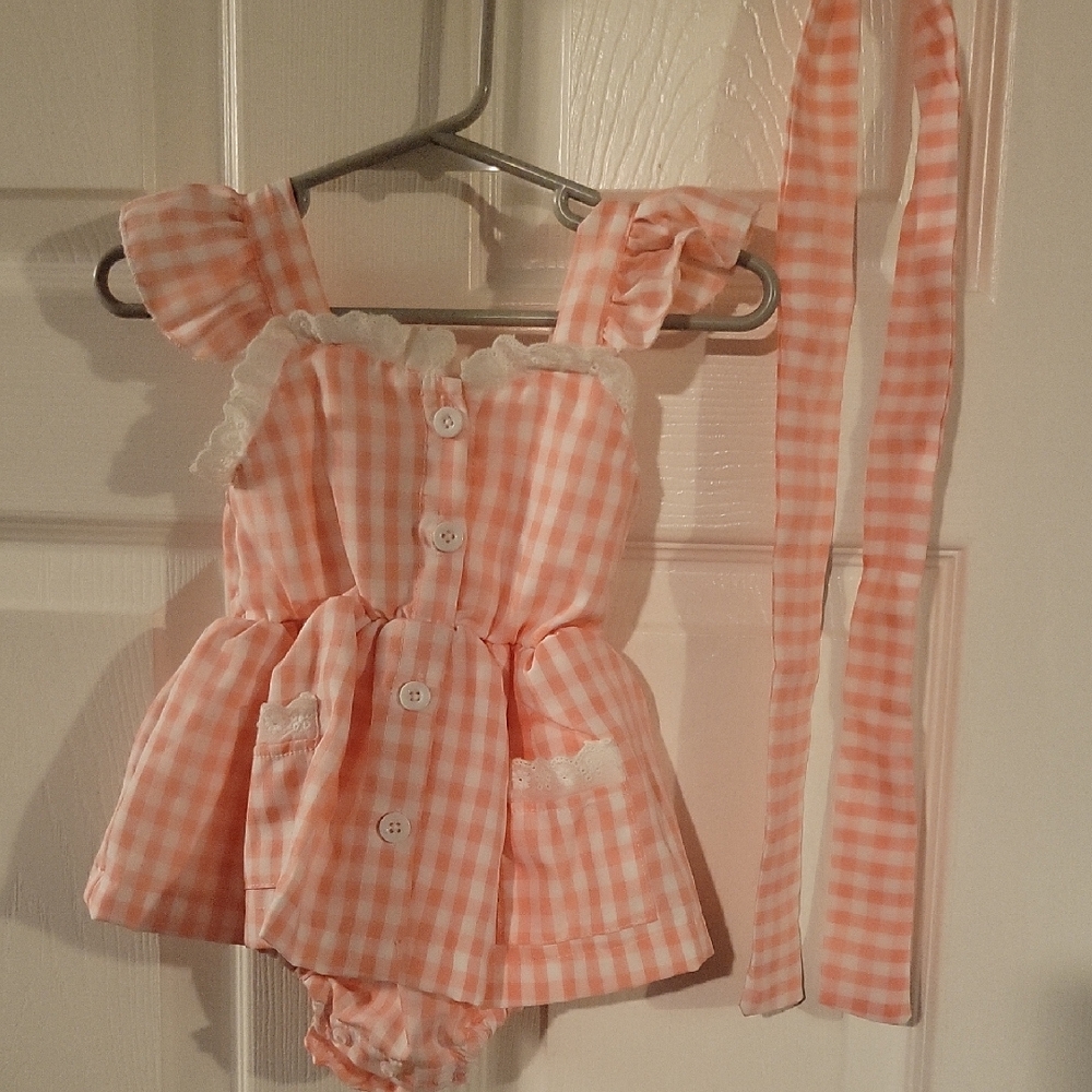 Pink Gingham Baby Romper with Headband
